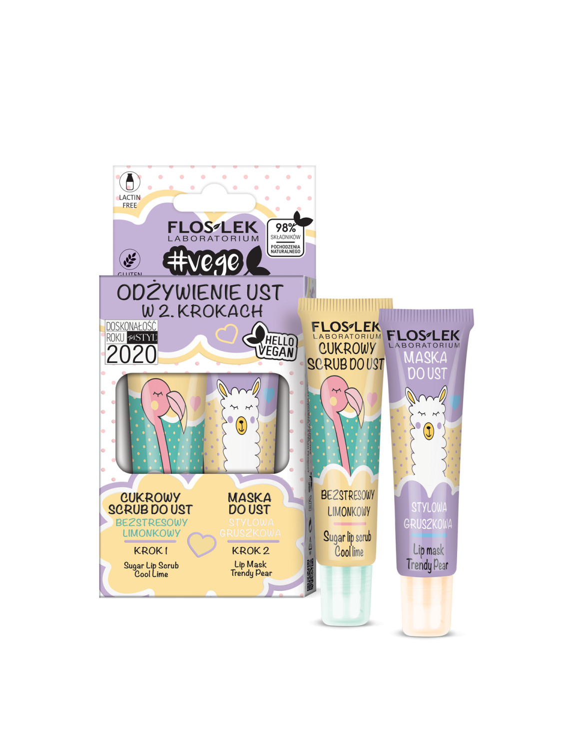 Floslek Vege Lip Care Lip Nourishment In 2 Steps Sugar Lip Scrub Cool Lime & Lip Mask Trendy Pear